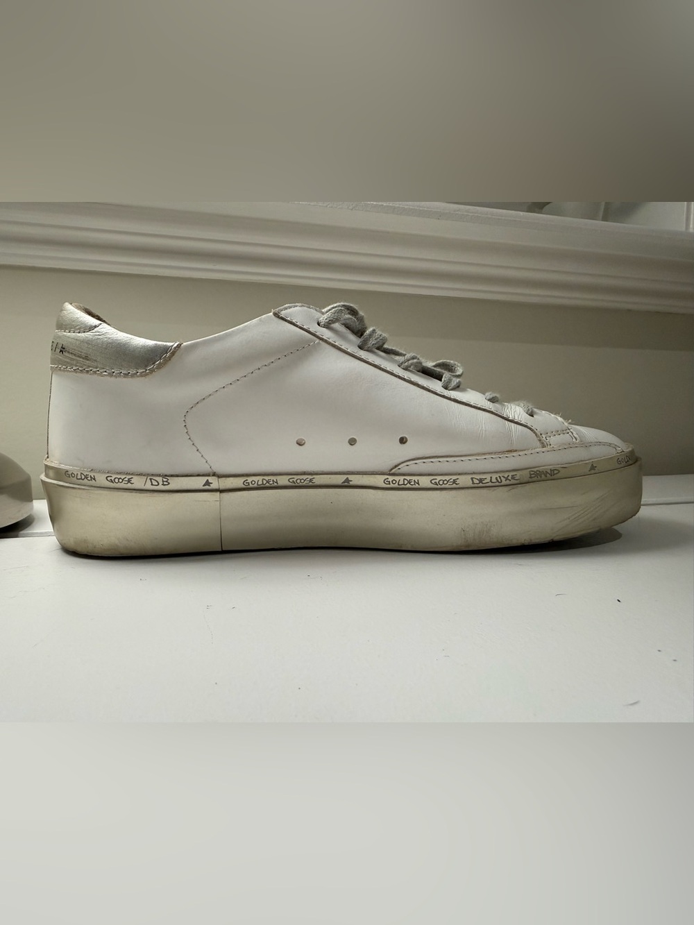 Golden Goose HI STAR White Leather Sneakers with Blush Star and Metallic Heel - Picture 2 of 16